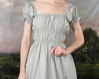 Sage Green Cotton Milkmaid Dress | Cotton Renaissance Chemise Short Sleeve Ruffle Dress Victorian Corset Dress Elf Hobbit CottageCore Dress