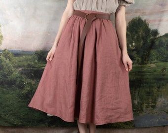 Falda vintage de lino rosa palo: Traje de feria renacentista con bolsillos.