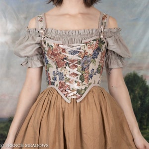 Floral Tapestry Corset Top | Renaissance Corset Bodice Stays Vintage Strapless Costume CottageCore Princess Front Lacing Bustier Corsette