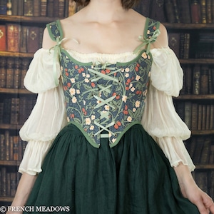 Corpiño de corsé renacentista Frambuesas victorianas / Corsé floral verde Top Bustier Vintage Tapiz Overbust William Morris Renaissance Faire