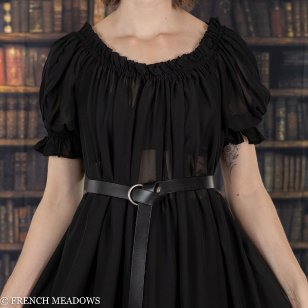 Black Chiffon Short Sleeve Renaissance Dress | Chemise Pirate Blouse Puff Sleeve Off the Shoulder Witch Vampire Dark Fairy Ethereal Gothic