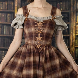 Renaissance Corset in Brown Plaid | Cotton Flannel Bodice Stays Strapless CottageCore Front Lacing Bustier Corsette Dark Academia Celtic