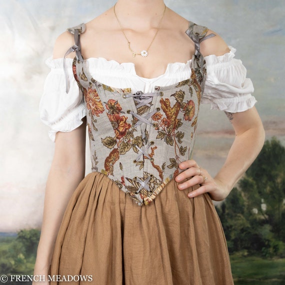 Renaissance Corset Bodice Stays in Grey Jacobean Floral With