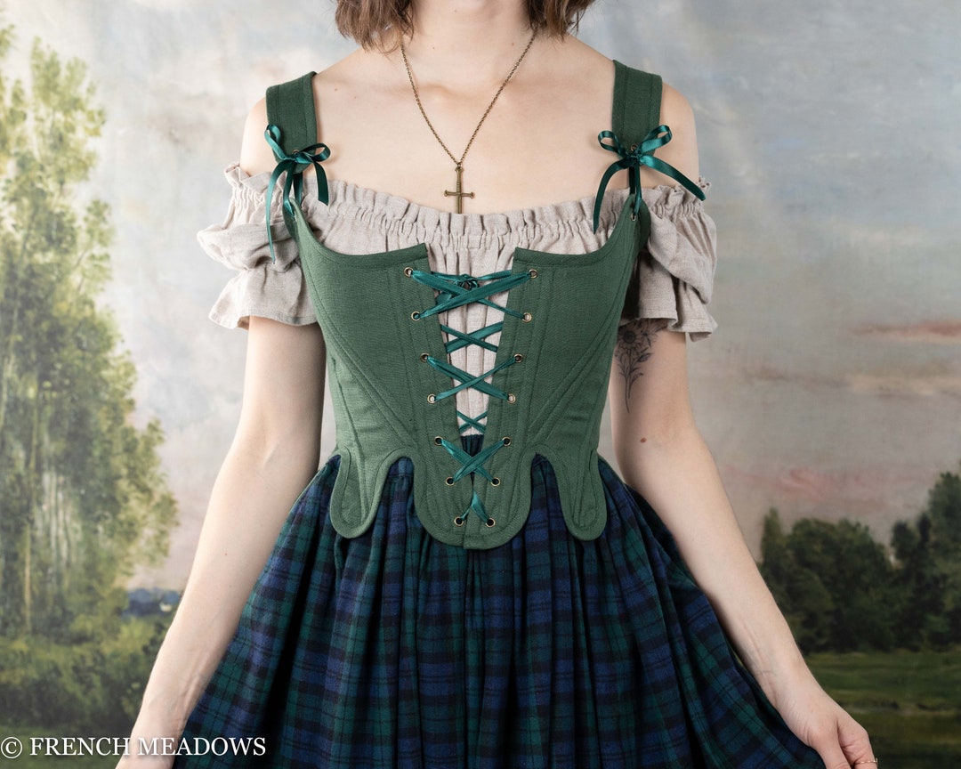 Mieder Renaissance Renaissance Korsett 18th Century Stays in Green Linen Outlander Kostüm ...