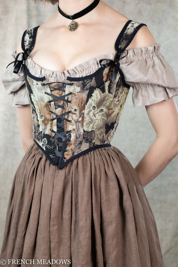 Cat Corset Stays Renaissance Bodice Tapestry Brown Corset Top Women's  Renaissance Faire Costume Cat Costume Tapestry Corset Medieval LARP -   Canada