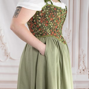 Sage Linen Midi Skirt: Ruffle Hem, Cottagecore Renaissance Costume image 8