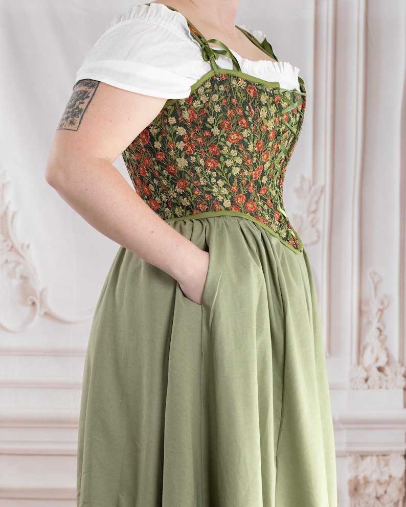 Sage Linen Midi Skirt: Ruffle Hem, Cottagecore Renaissance Costume image 8