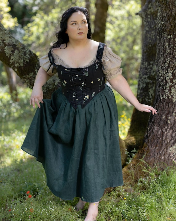 Dark Green Cotton Midi Skirt: Renaissance Faire Costume With Pockets - Etsy