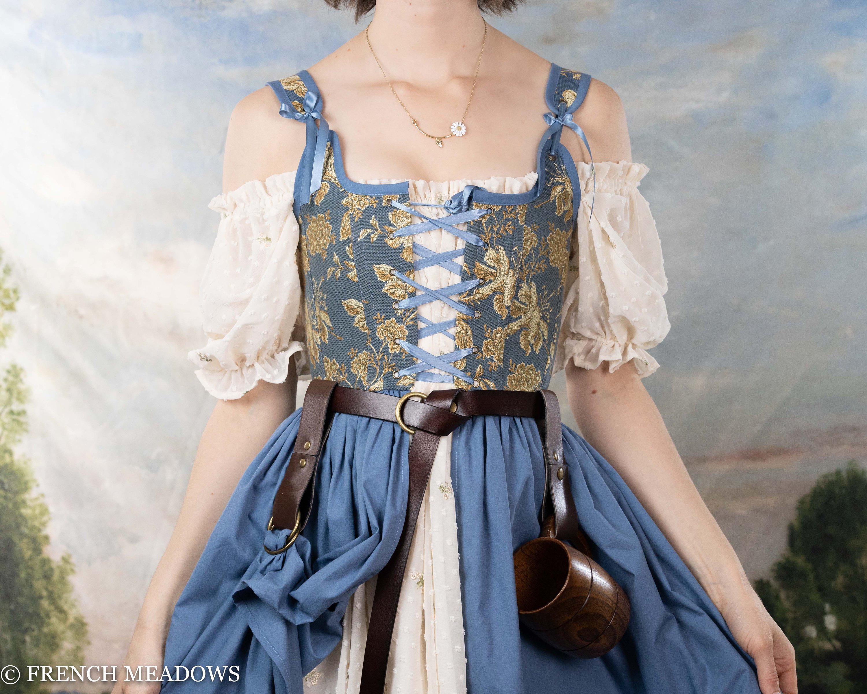 Buy Renaissance Corset Dress Blue and Yellow Floral Jacquard Online in  India - Etsy