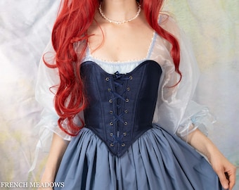 Ariel Costume Renaissance Corset Overbust Bodice Stays in Dark Blue Dupioni | Corset Top Sweetheart Neckline Ariel Corset Mermaid Snow White