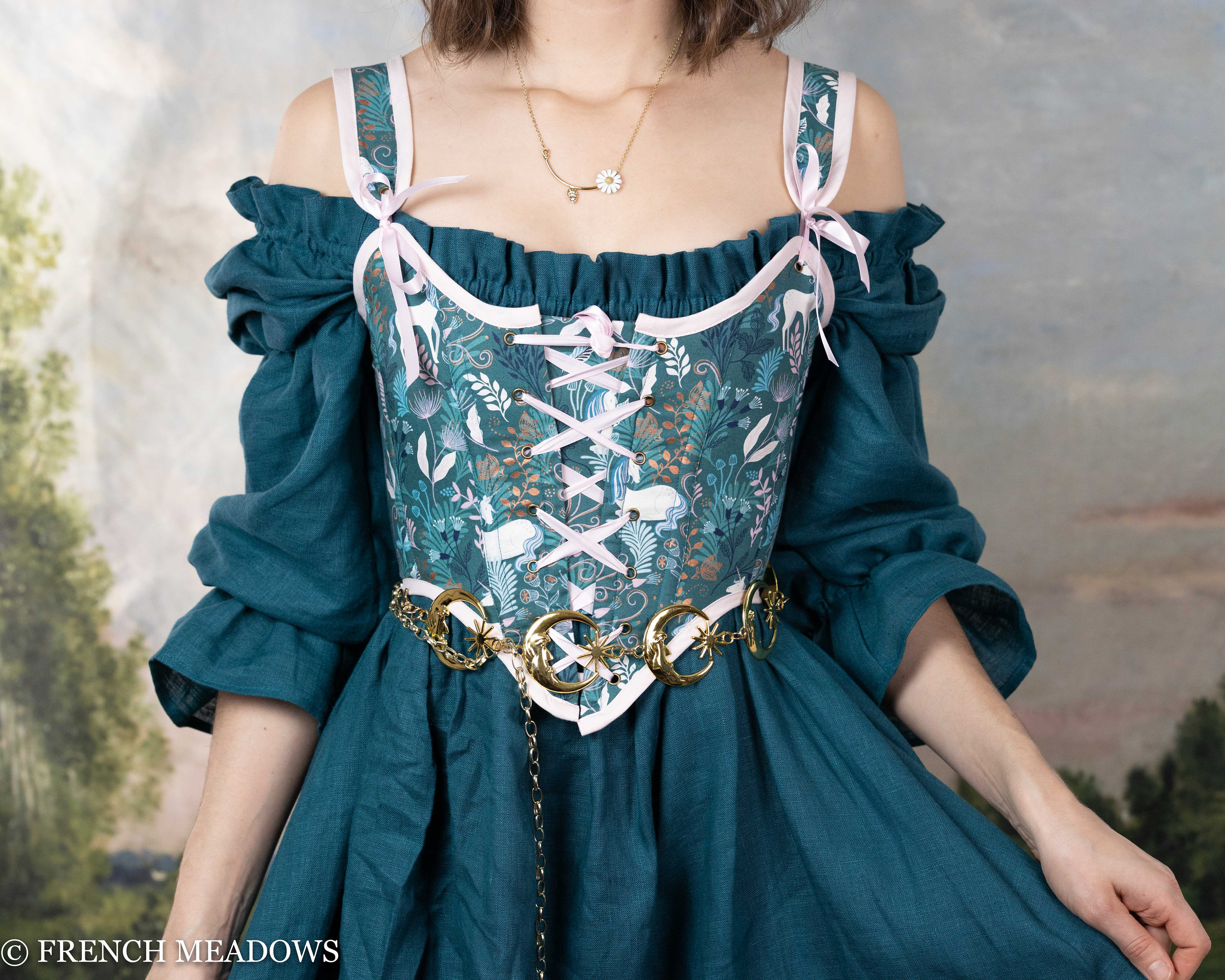 Handmade Renaissance Corset Bodice in Teal Blue With
