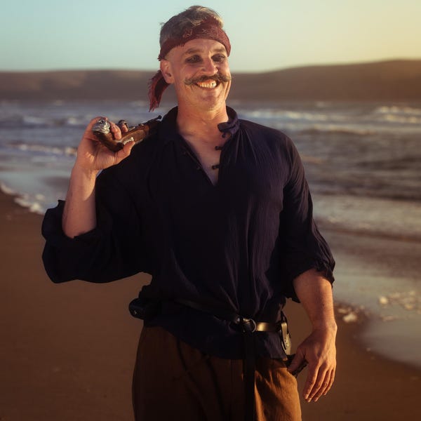 Marinblå bomulls piratskjorta: Renässanspoetblus, Cosplay-kostym