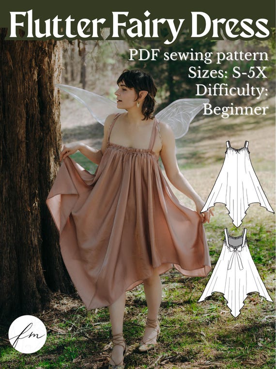 Flutter Fairy Dress Sewing Pattern | Babydoll Dress With Handkerchief Hem  Size S-5X (PDF Pattern) - Etsy