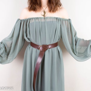 READY TO SHIP Sage Green Chiffon Sheer Renaissance Dress | Long Sleeve Chemise Pirate Bishop Sleeve Off Shoulder CottageCore Princess Fairy