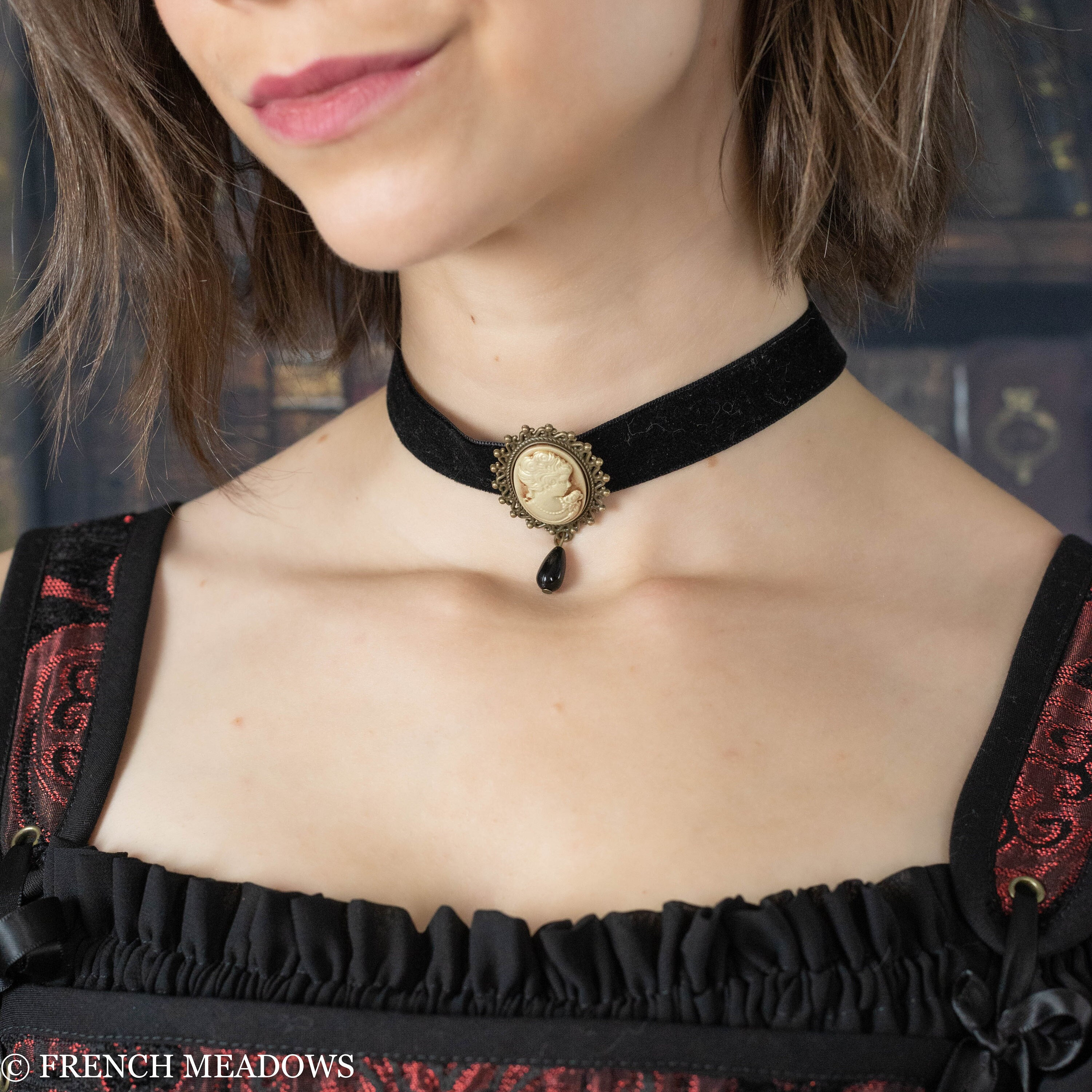 Dainty Victorian Black Cameo Choker Necklace - Gothic Grace Inc