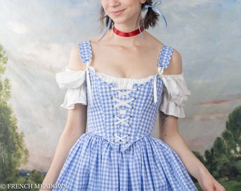 Renaissance Corset Bodice in Blue Gingham Checkers | Dorothy Cosplay Stays Corset Straps Victorian Elizabethan Overbust Corset Top Wizard Oz