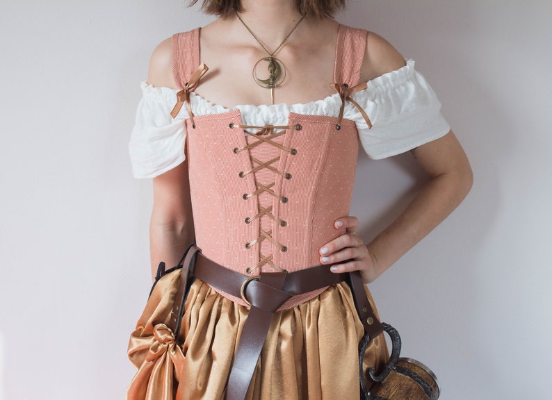 Renaissance Corset Peasant Bodice In Pink Rose Gold With Etsy