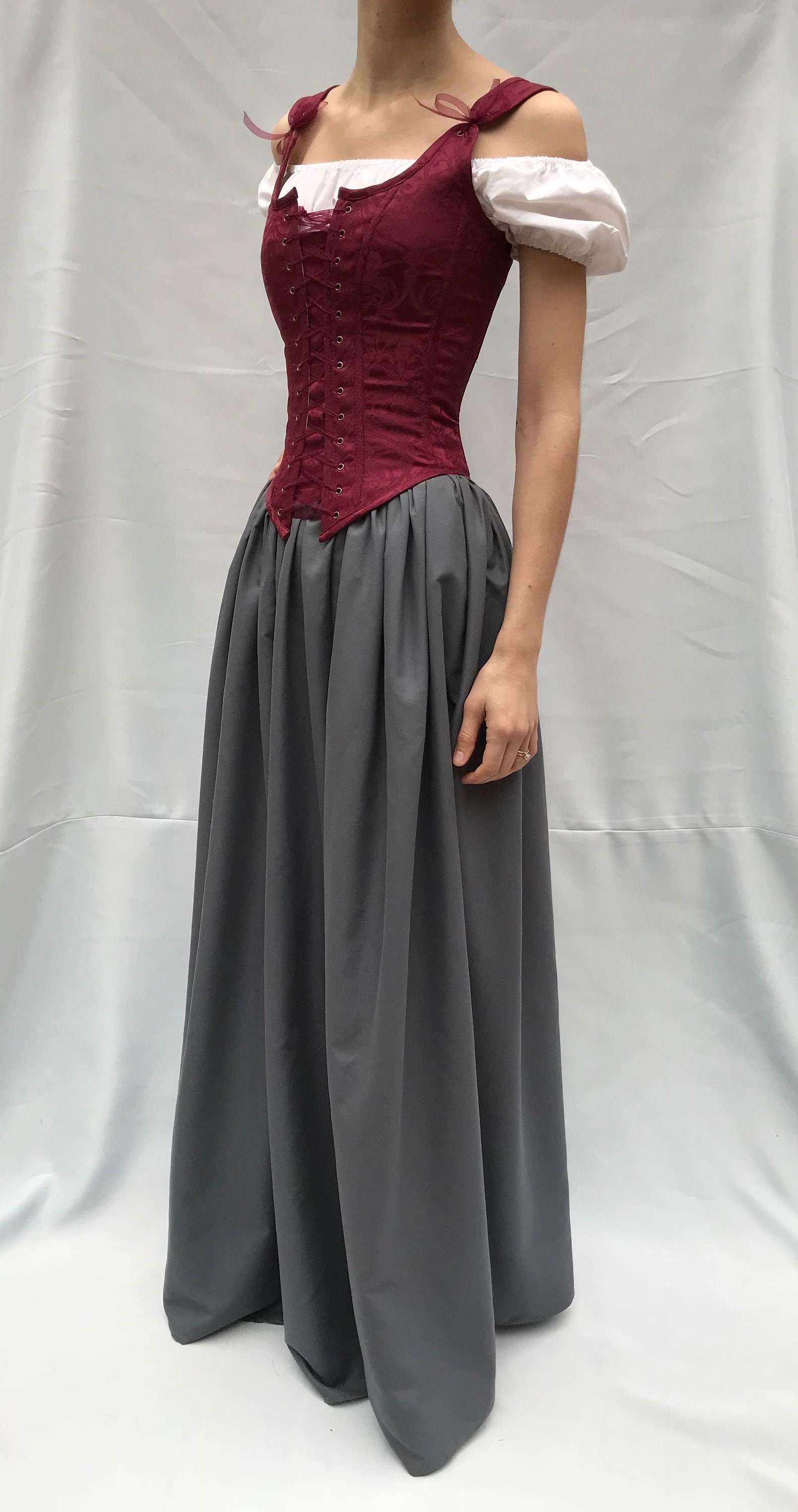 Peasant Bodice Renaissance Corset in Red Wine with Straps Etsy