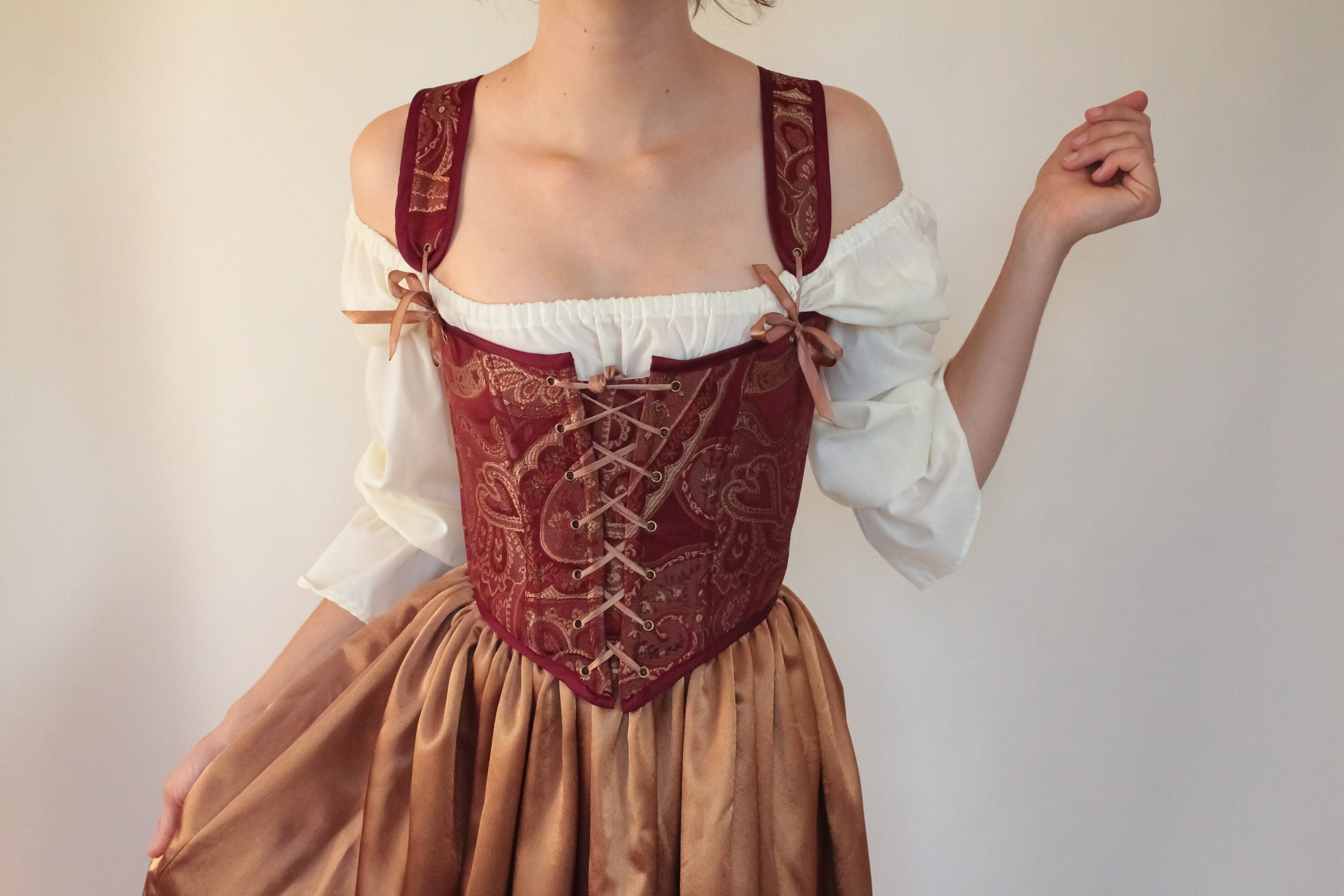 Renaissance Corset Peasant Bodice in Red Gold Paisley With Etsy