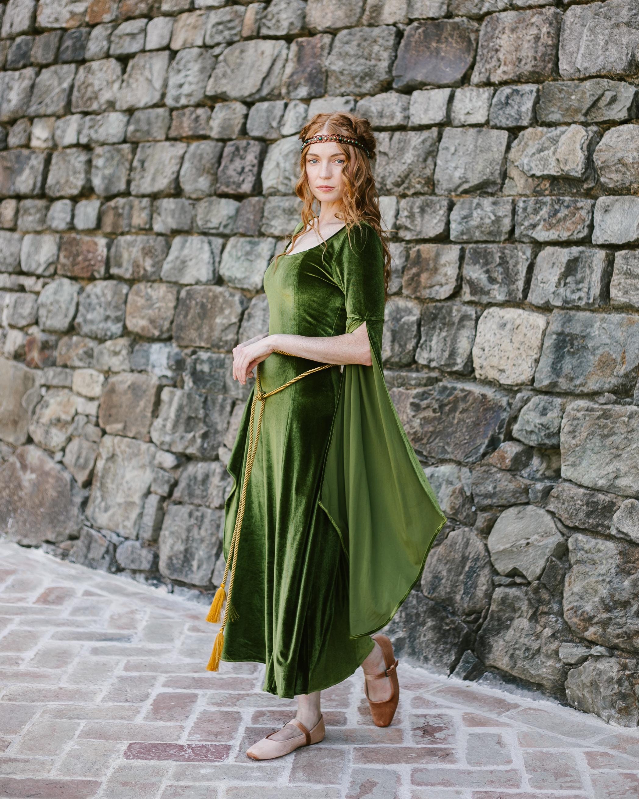 Chartreuse Velvet Bell Sleeve Dress S