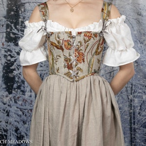 Regency Stays Renaissance Corset in Grey Jacobean Floral | Corset Bodice Jane Austen Bustier CottageCore GoblinCore Fairy Floral Corset Top