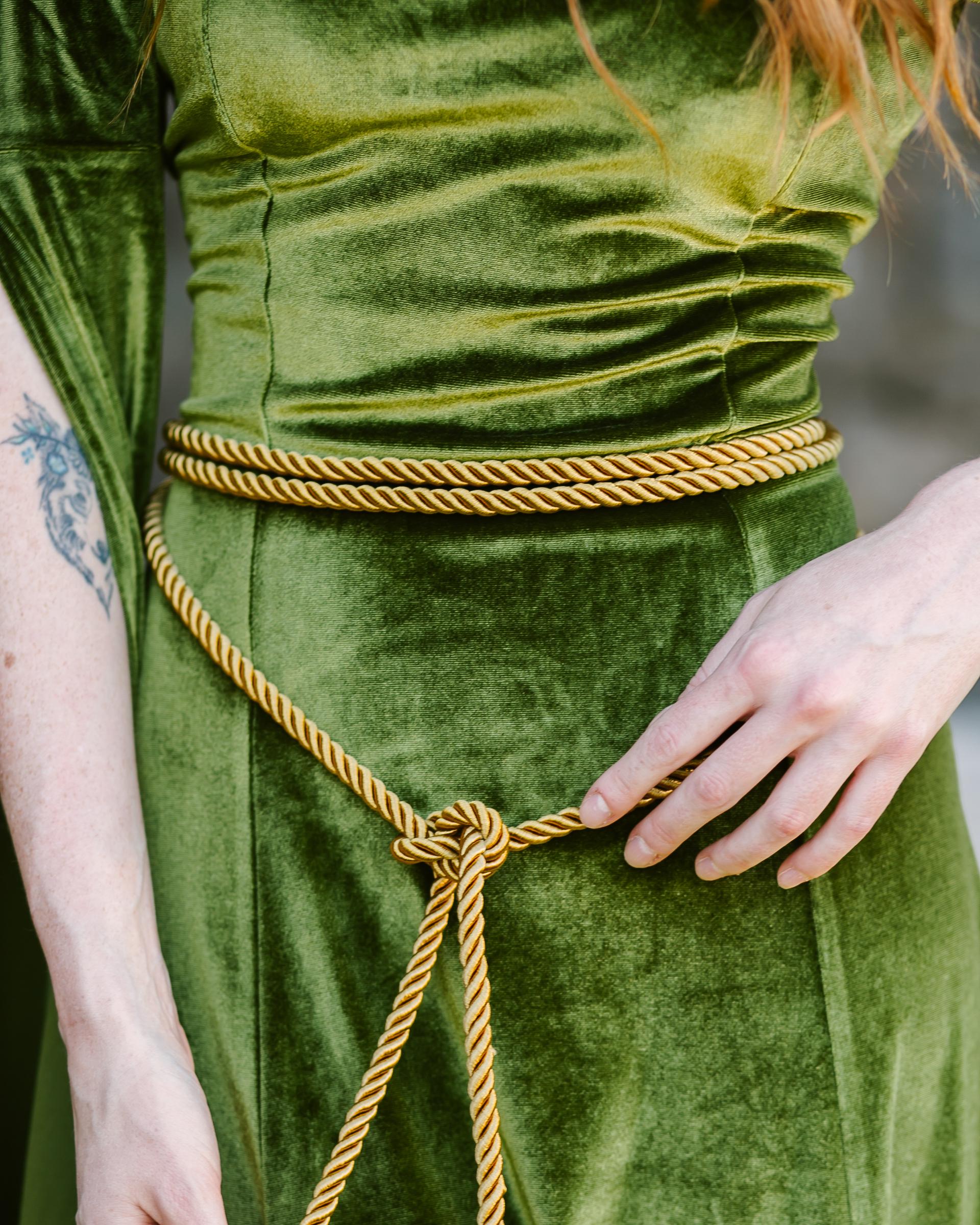 green emerald velvet dress Artemis Rope Belt in Gold Beading main image 0