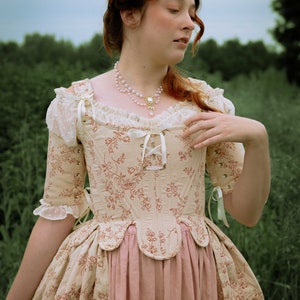 Size XS Handmade Renaissance Corset | 18th Century Stays Rosey Ivory Floral | Marie Antoinette Rococo CottageCore Princess Cinderella