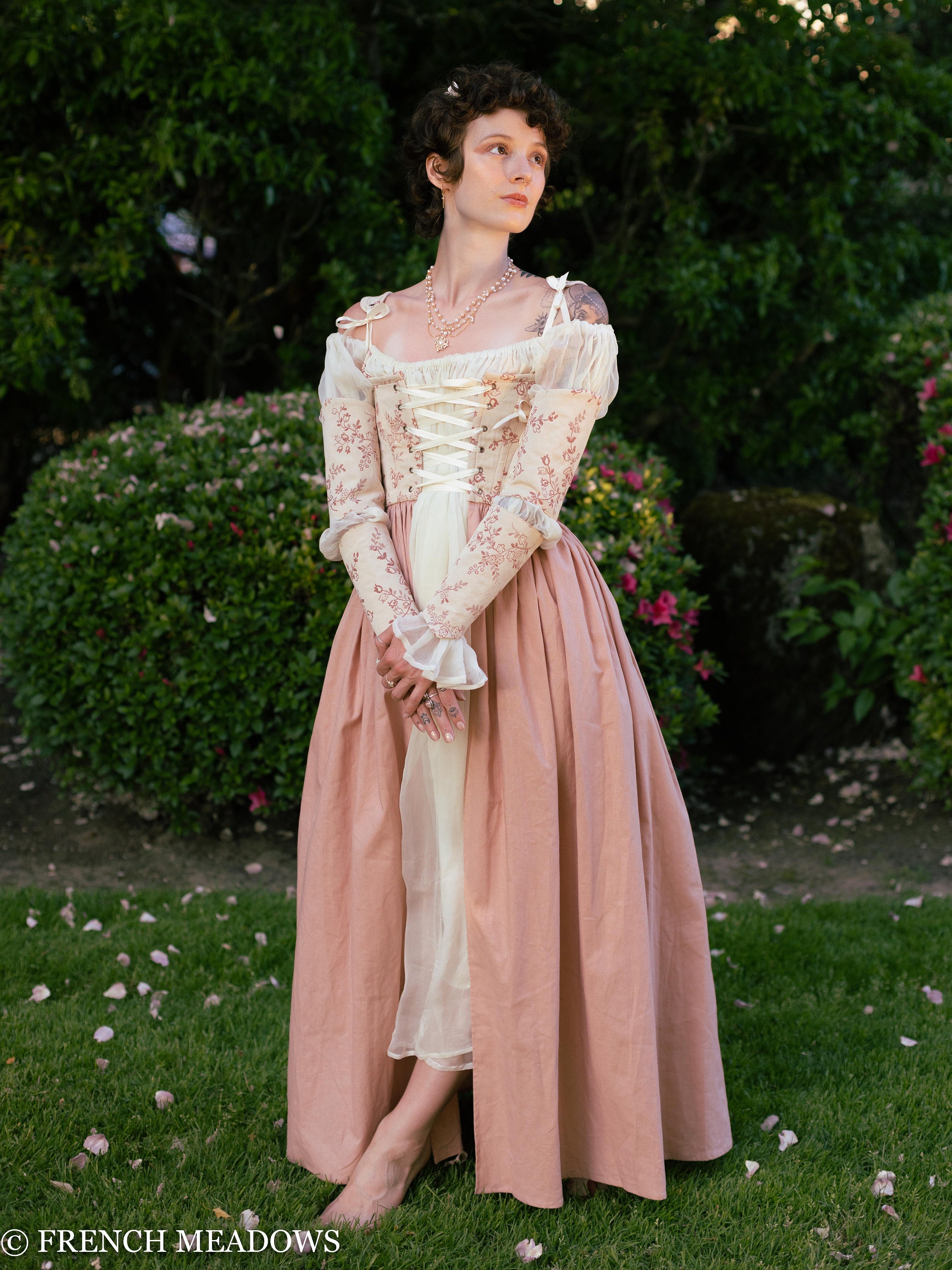 Renaissance Corset Dress Rosey Ivory Floral Corset With Blush Pink