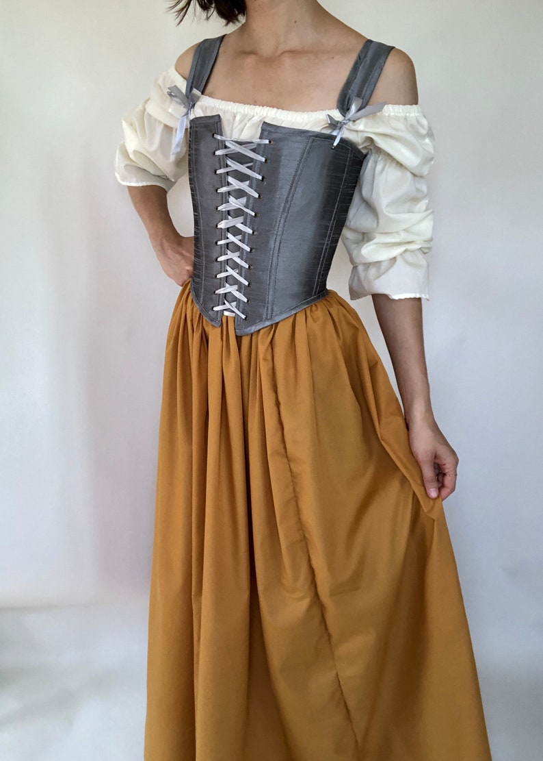 Renaissance Corset Peasant Bodice in Silver Grey Dupioni | Etsy