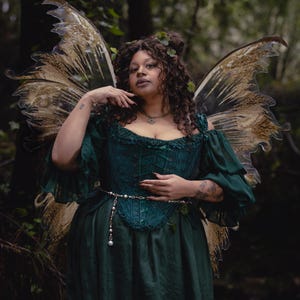 Dark Green Floral Jacquard 18th Century Stays | Renaissance Corset with Ruffle Tabs image 9