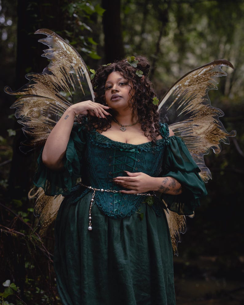 Dark Green Floral Jacquard 18th Century Stays | Renaissance Corset with Ruffle Tabs image 9