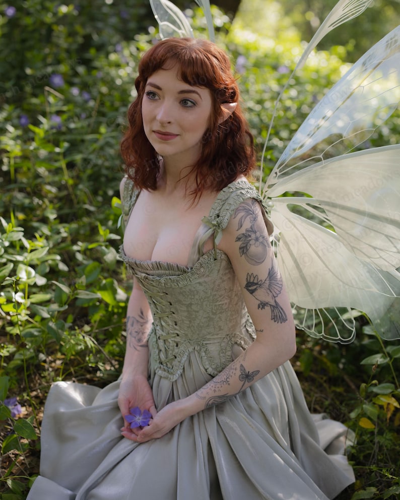 Corsé de satén floral verde menta del siglo XVIII: corpiño de corsé rococó imagen 5