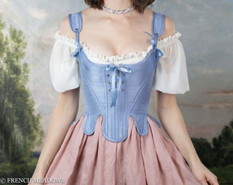 Renaissance Corset | 18th Century Stays in French Blue Silk Dupioni | Marie Antoinette Elizabethan Rococo Cottage Core Princess Fairy