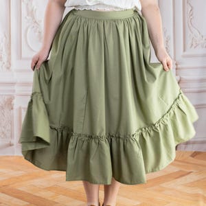 Sage Linen Midi Skirt: Ruffle Hem, Cottagecore Renaissance Costume image 7
