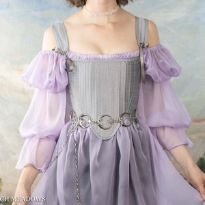 Size XS Handmade Renaissance Corset Silver Dupioni | Tabbed Tudor Stays Grey Corset Top Elizabethan Armor Knight Core Lady Knight Moon Fairy