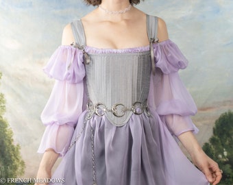 Size XS Handmade Renaissance Corset Silver Dupioni | Tabbed Tudor Stays Grey Corset Top Elizabethan Armor Knight Core Lady Knight Moon Fairy
