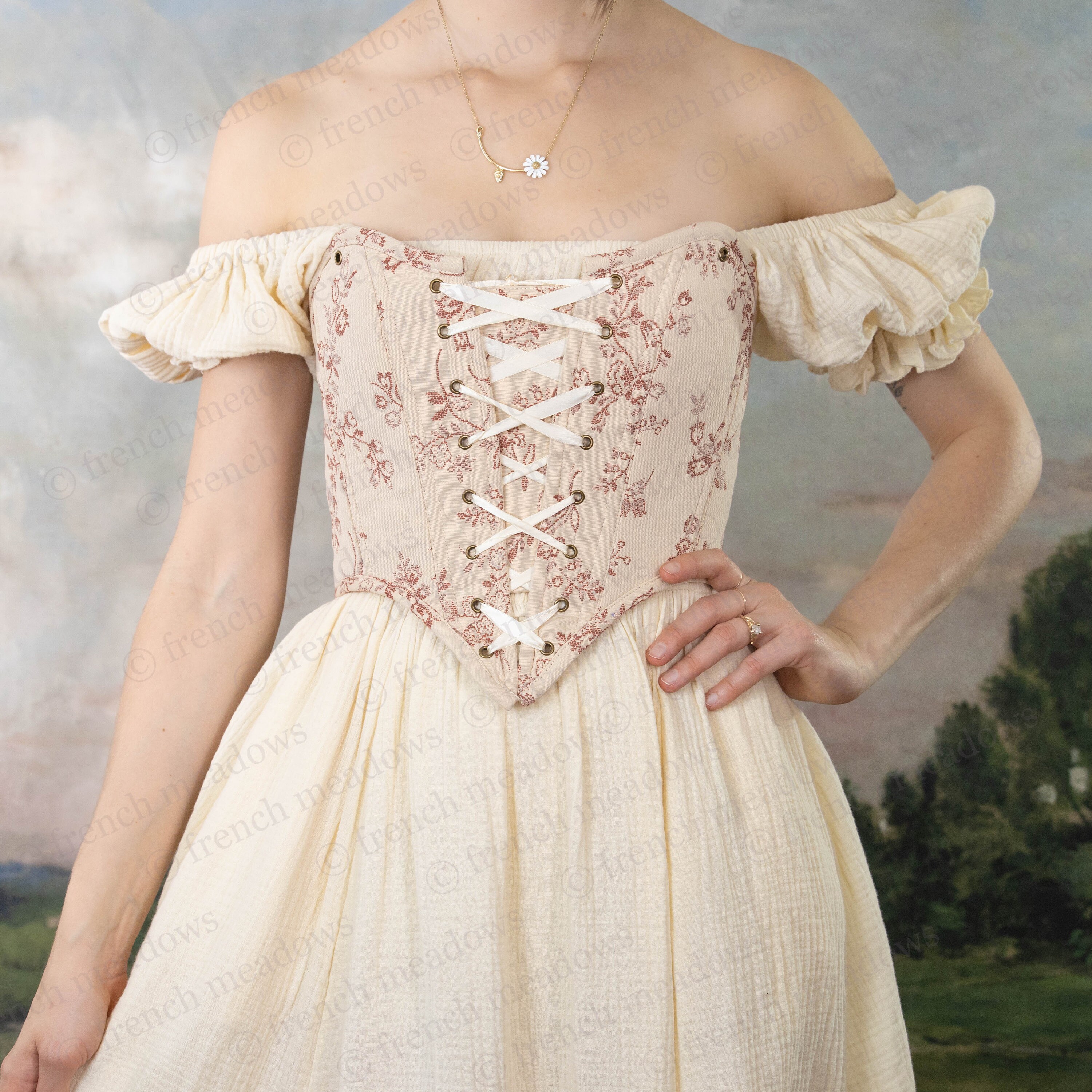 Rosey Ivory Floral Jacquard Corset Top: Renaissance Rosey Ivory Floral Jacquard Corset Top: Renaissance