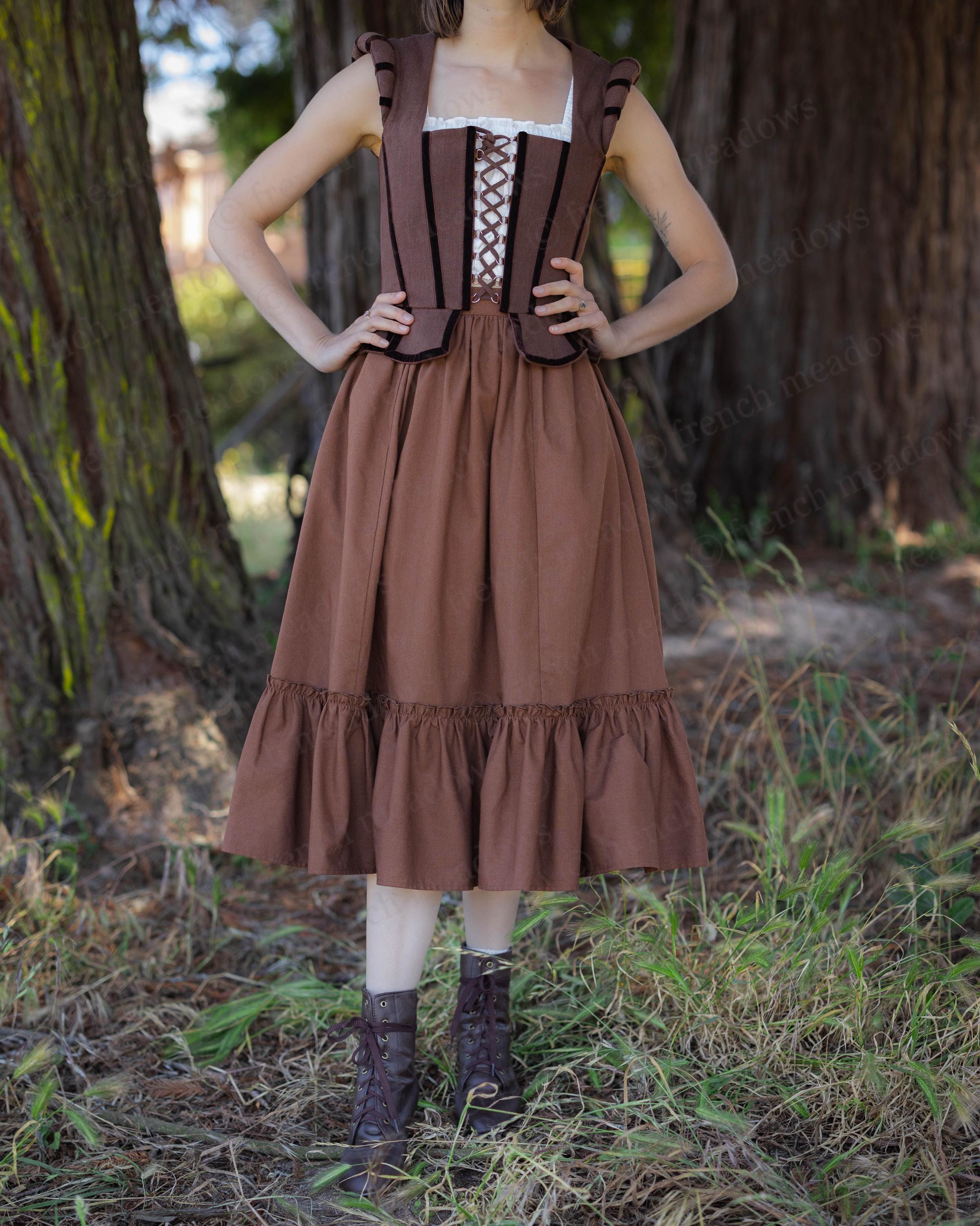 brown costume dress QATAINLAV Renaissance Costume Women Vintage Medieval Dress Cold Shoulder  Short Sleeve Peasant Pirate Irish Maxi Dresses, Brown, XL