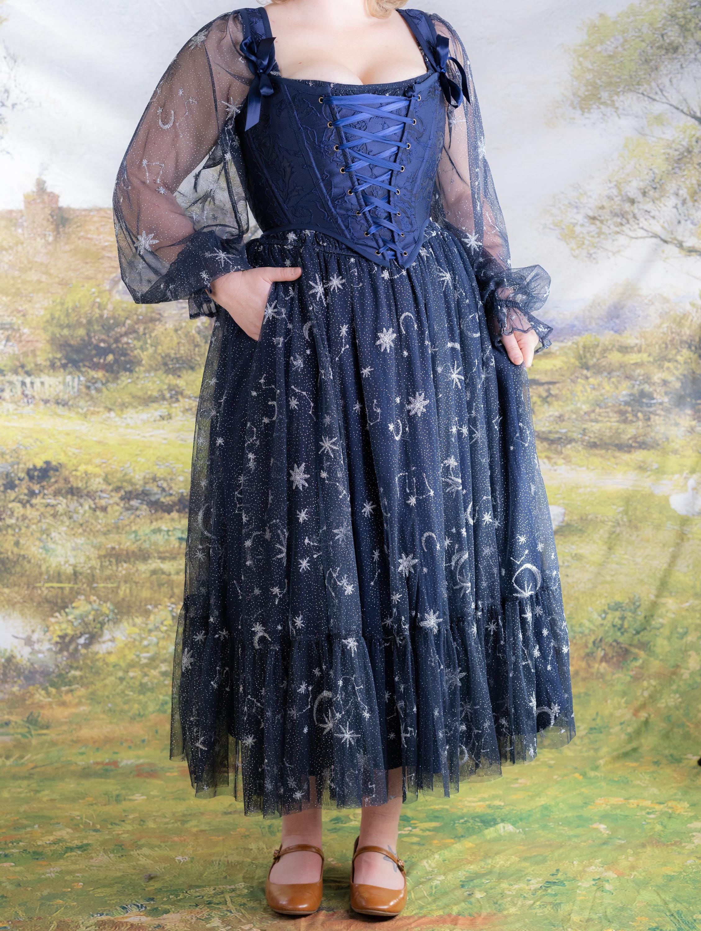 milkmaid dress navy blue Celestial Tulle Milkmaid Dress