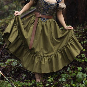 Olive Green Linen Midi Skirt With Ruffle Hem