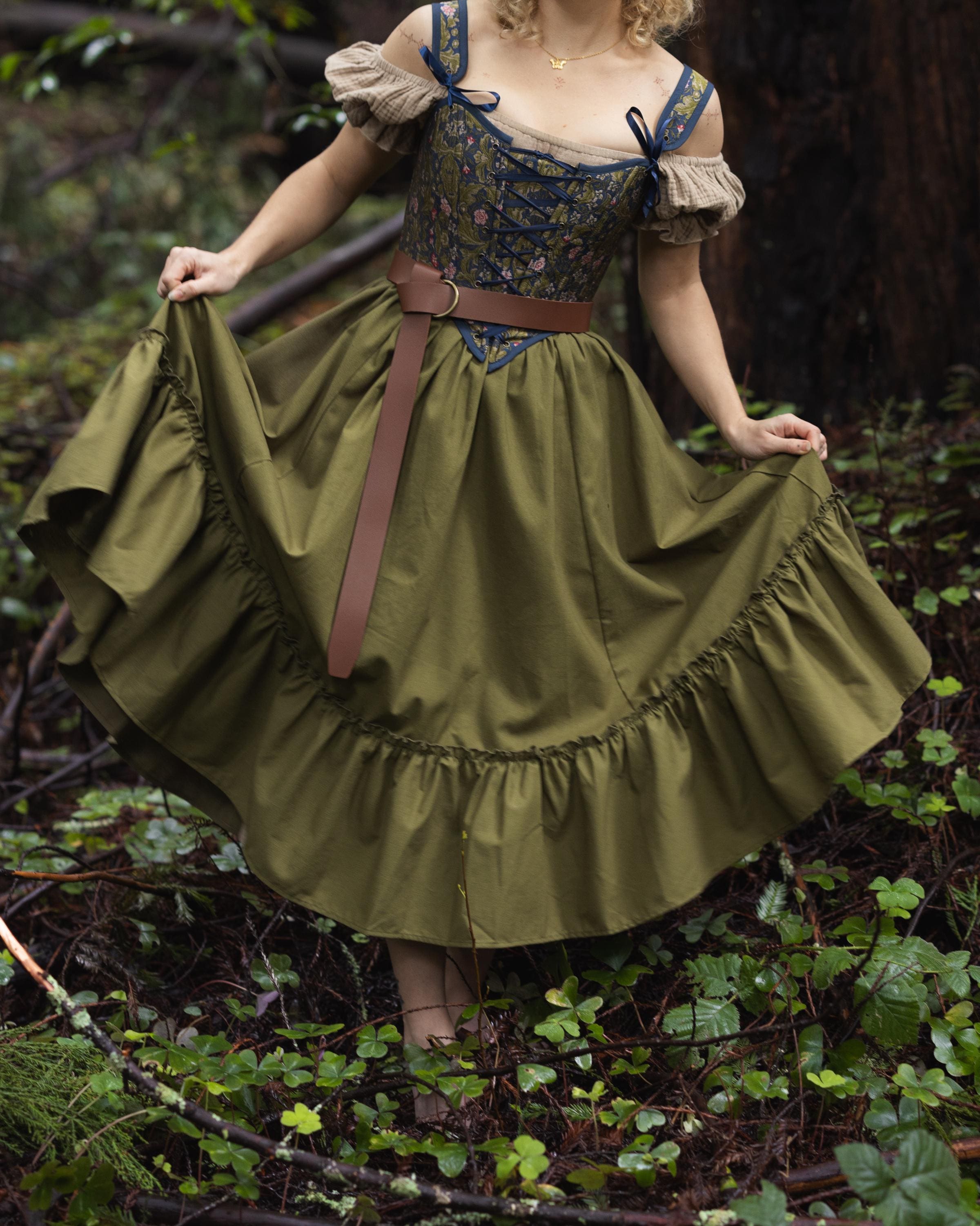 Olive Green Linen Midi Skirt With Ruffle Hem - Etsy