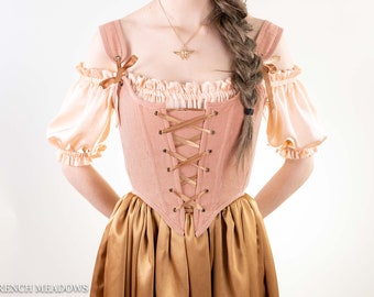 Handmade Renaissance Corset Bodice Rose Gold Swiss Dot | Pink Corset Cottage Core Stays Fairy Cosplay Elizabethan Overbust Corset Top