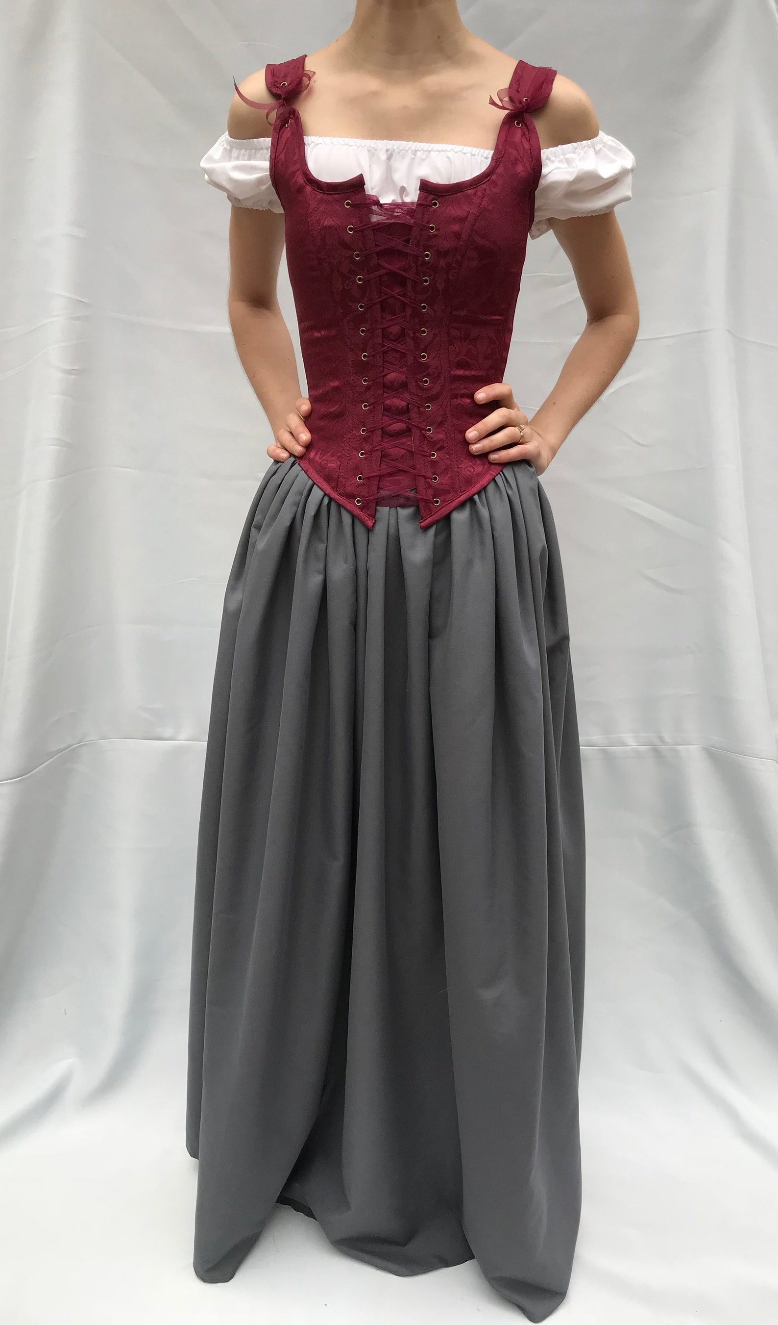 Peasant Bodice Renaissance Corset in Red Wine with Straps | Etsy