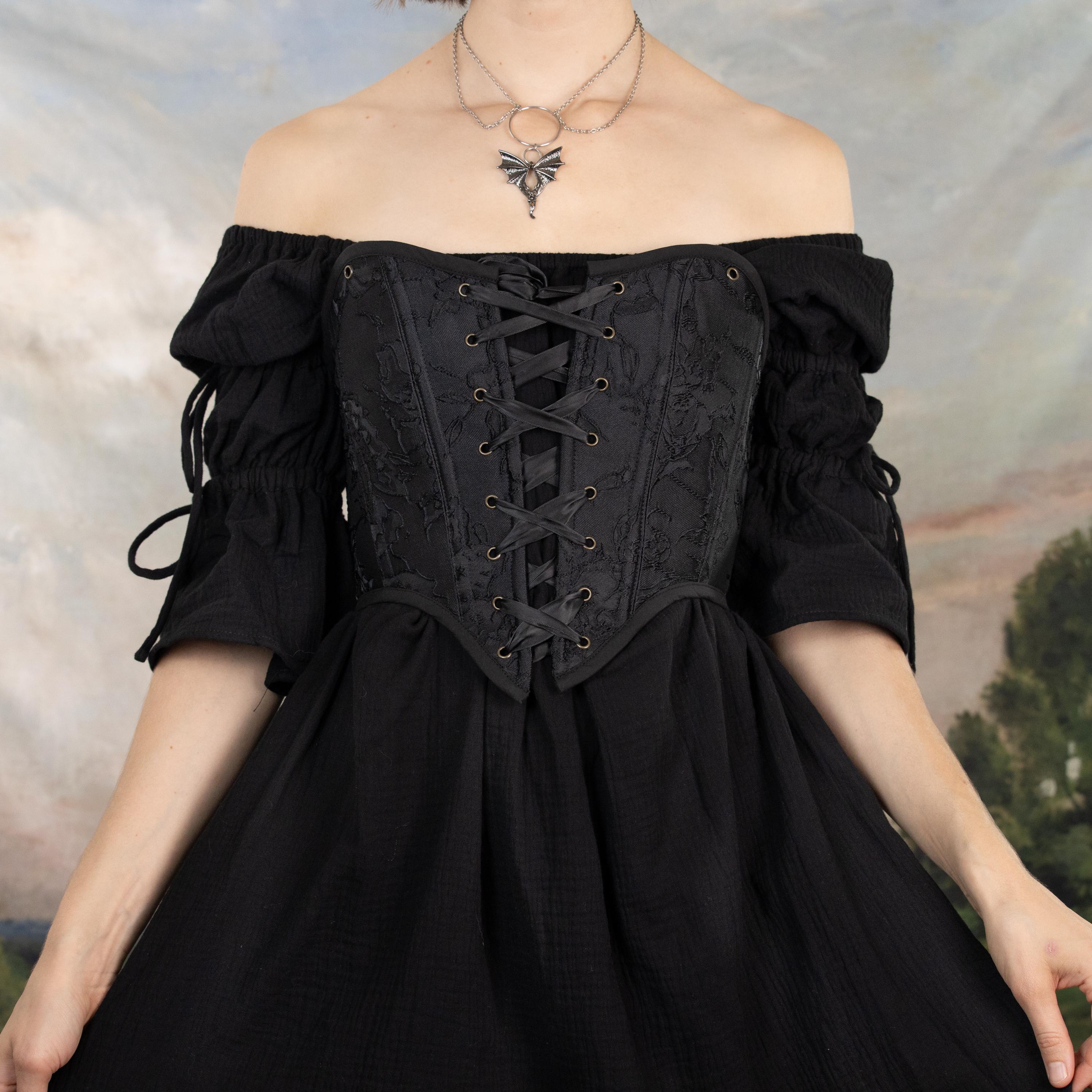 Black Cotton Puff Sleeve Renaissance Dress | Chemise Pirate