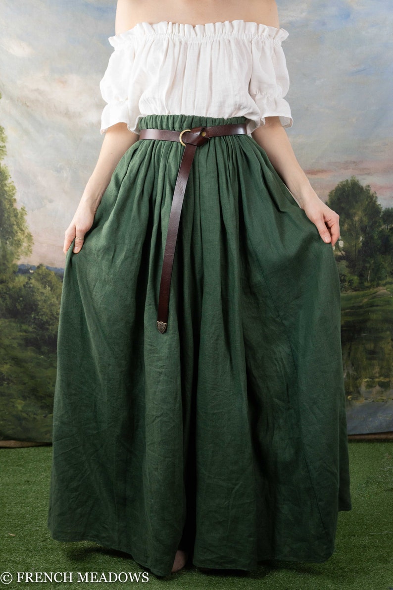 Dark Green Linen Renaissance Skirt Historical Skirt Gathered - Etsy