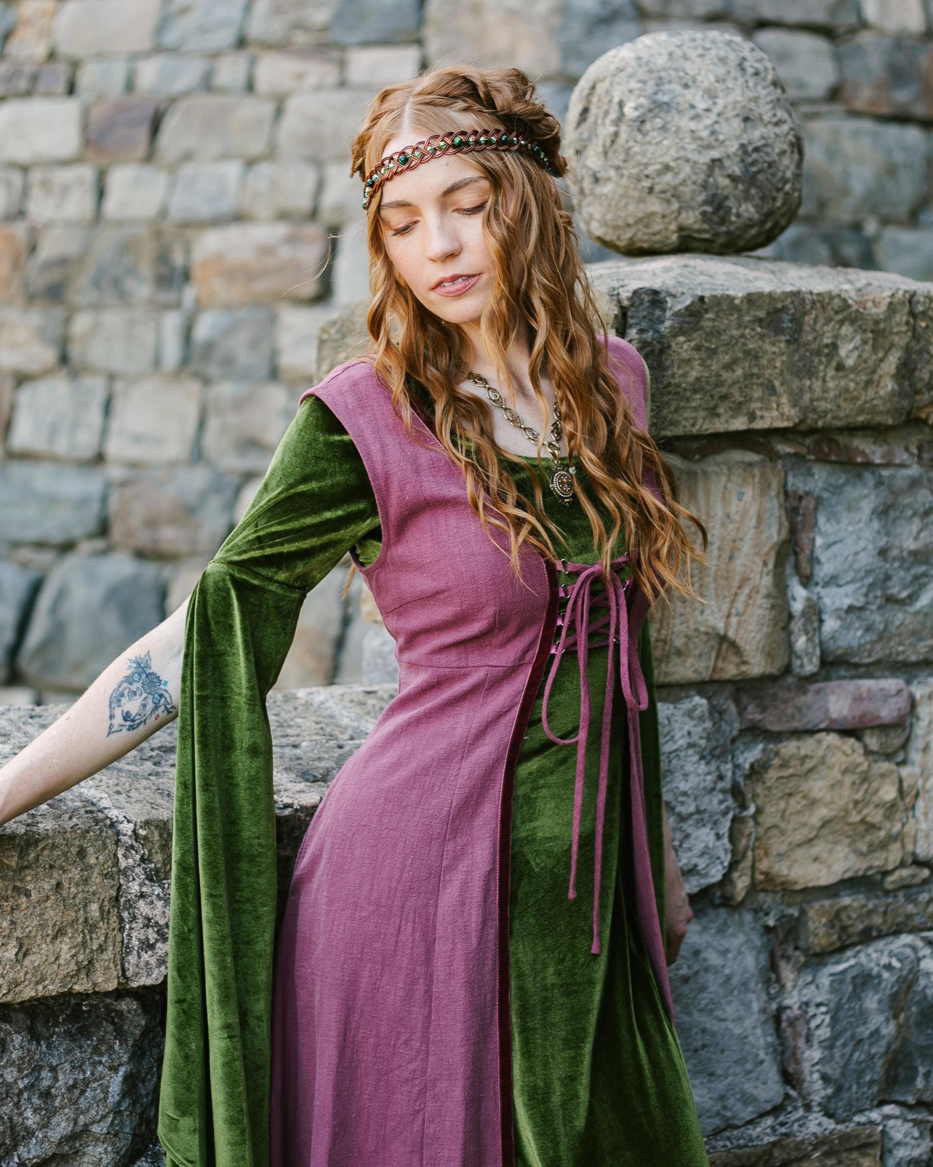 Chartreuse Velvet Bell Sleeve Chemise | Green Renaissance Faire
