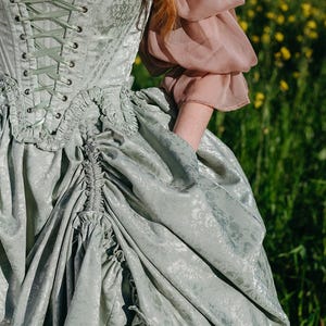 Corsé de satén floral verde menta del siglo XVIII: corpiño de corsé rococó imagen 16