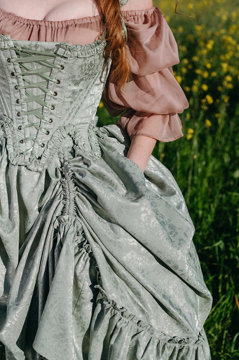 Corsé de satén floral verde menta del siglo XVIII: corpiño de corsé rococó imagen 16