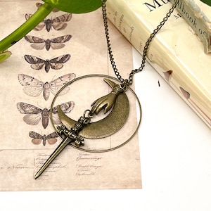 Tarot Necklace | Gift for Friend | Palm Moon and Sword | Renaissance, Medieval, Witchcraft, Viking, Gothic Jewelry