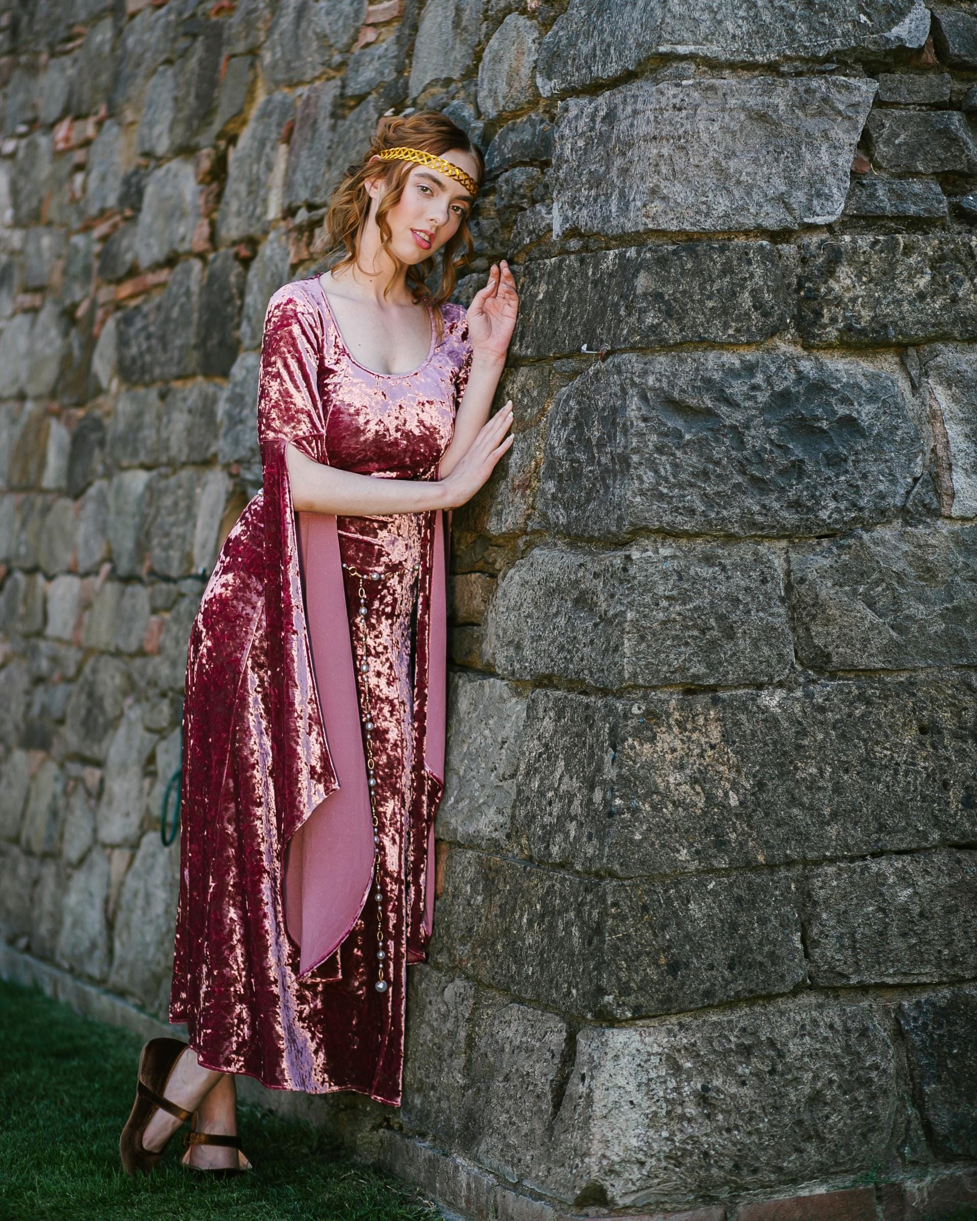 Stained Blackberry Velvet Bell Sleeve Dress S
